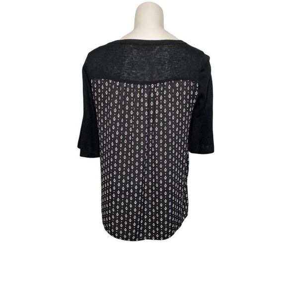 LOFT‎ Black Mixed Media Wool Blend Chiffon Shirt Small - Picture 2 of 8